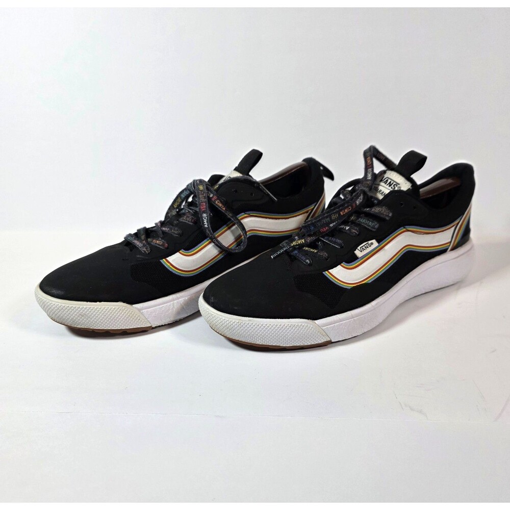 VANS Tri Rainbow Black/White Low Top Lace Up Sneaker Rainbow Stripe